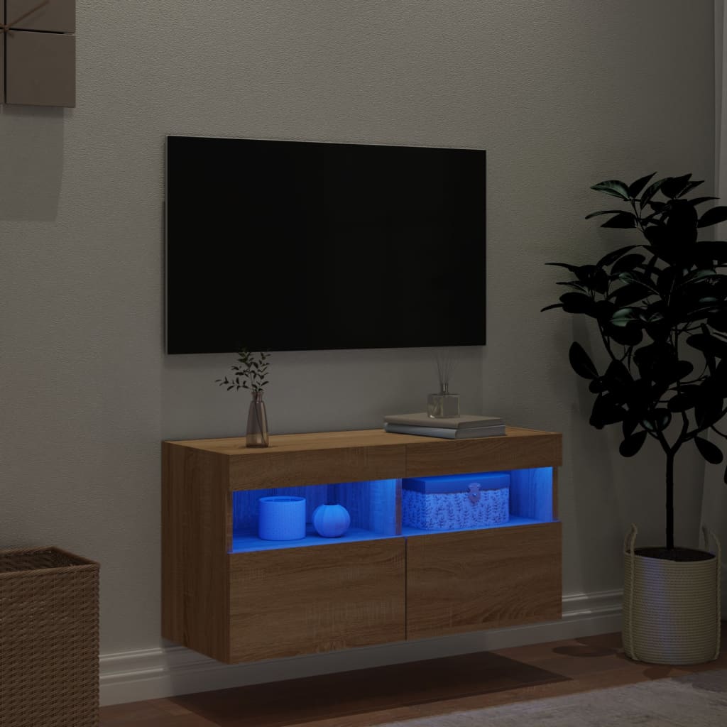 Tv-wandmeubel met LED-verlichting 80x30x40 cm sonoma eikenkleur is nu te koop bij PeponiXL, paradijselijk wonen!