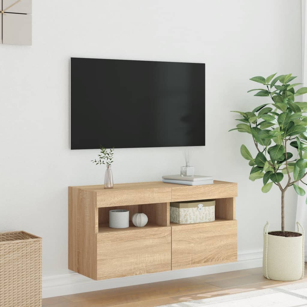 Tv-wandmeubel met LED-verlichting 80x30x40 cm sonoma eikenkleur is nu te koop bij PeponiXL, paradijselijk wonen!