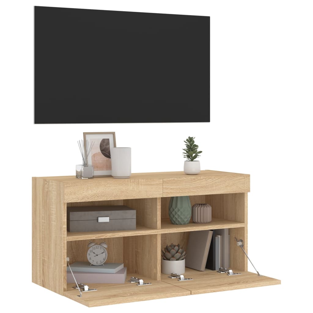 Tv-wandmeubel met LED-verlichting 80x30x40 cm sonoma eikenkleur is nu te koop bij PeponiXL, paradijselijk wonen!