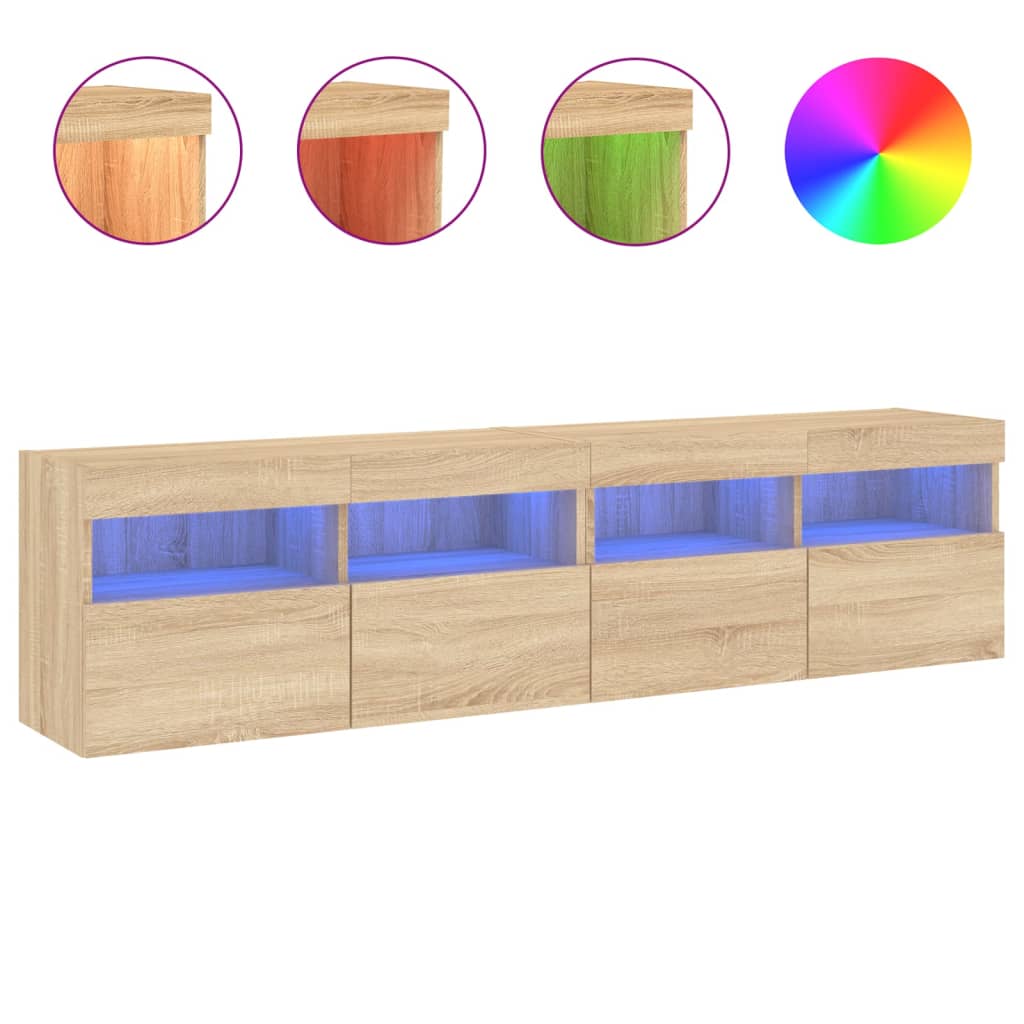 Tv-wandmeubels met LED 2 st 80x30x40 cm sonoma eikenkleurig is nu te koop bij PeponiXL, paradijselijk wonen!