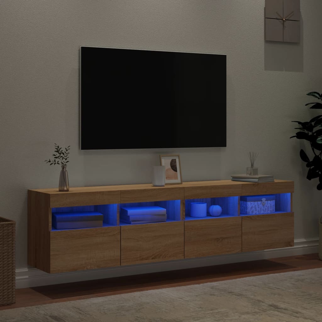 Tv-wandmeubels met LED 2 st 80x30x40 cm sonoma eikenkleurig is nu te koop bij PeponiXL, paradijselijk wonen!