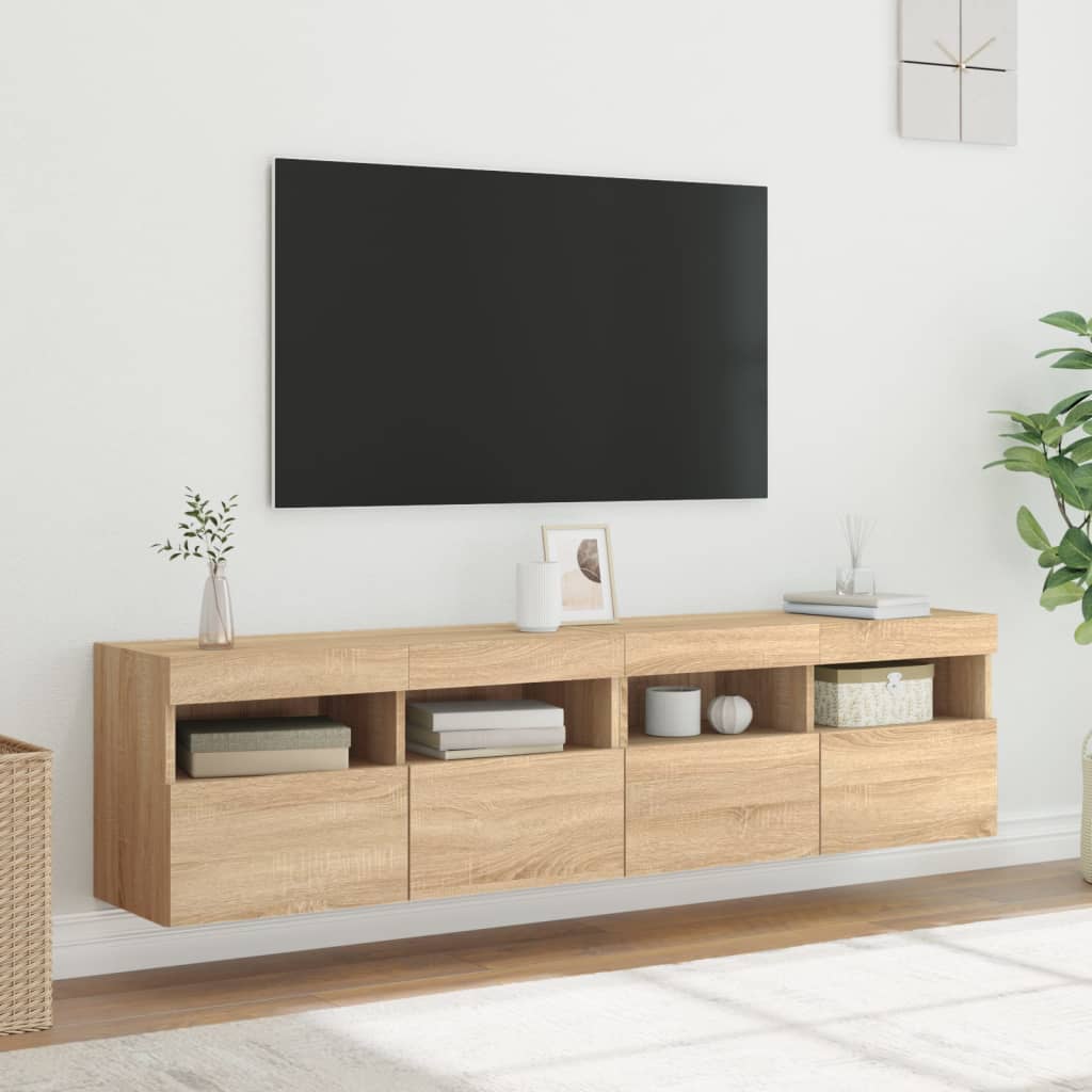 Tv-wandmeubels met LED 2 st 80x30x40 cm sonoma eikenkleurig is nu te koop bij PeponiXL, paradijselijk wonen!