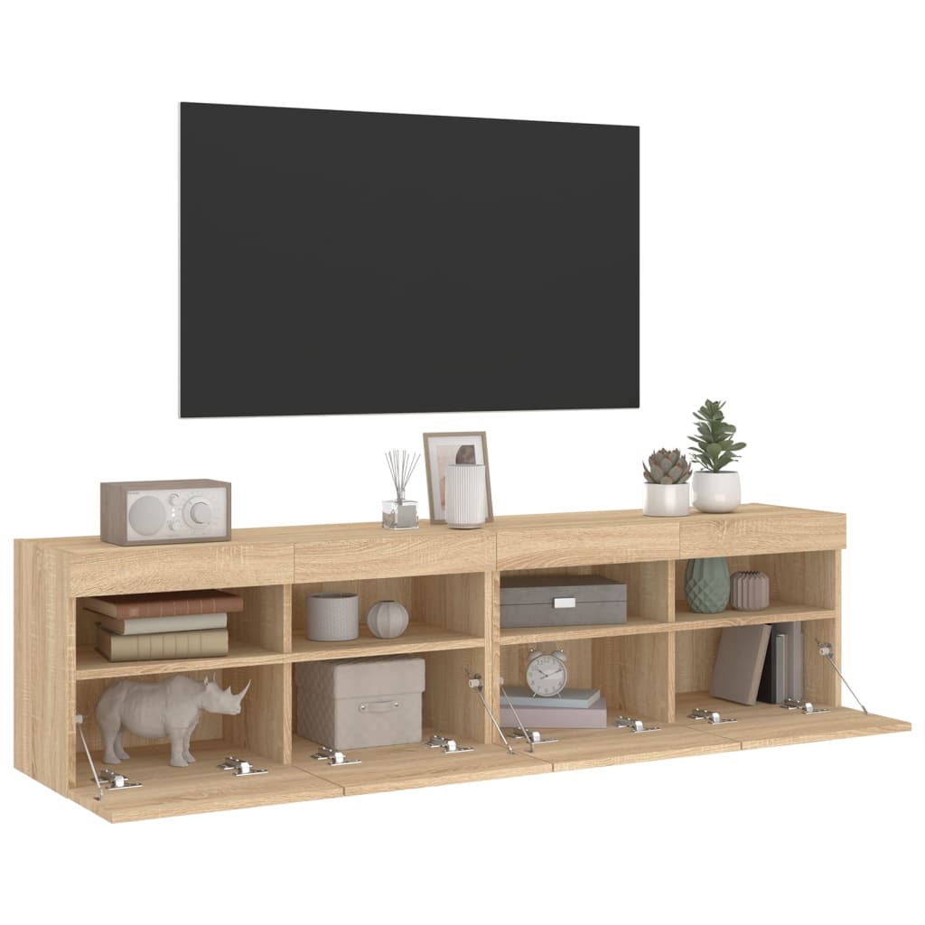 Tv-wandmeubels met LED 2 st 80x30x40 cm sonoma eikenkleurig is nu te koop bij PeponiXL, paradijselijk wonen!