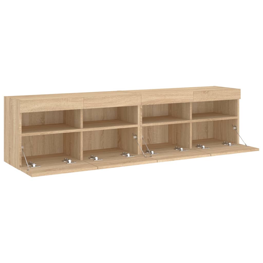 Tv-wandmeubels met LED 2 st 80x30x40 cm sonoma eikenkleurig is nu te koop bij PeponiXL, paradijselijk wonen!