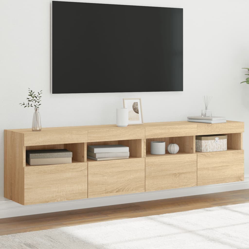 Tv-wandmeubels met LED 2 st 80x30x40 cm sonoma eikenkleurig is nu te koop bij PeponiXL, paradijselijk wonen!