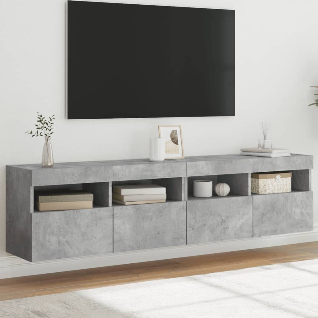 Tv-wandmeubels met LED 2 st 80x30x40 cm betongrijs is nu te koop bij PeponiXL, paradijselijk wonen!