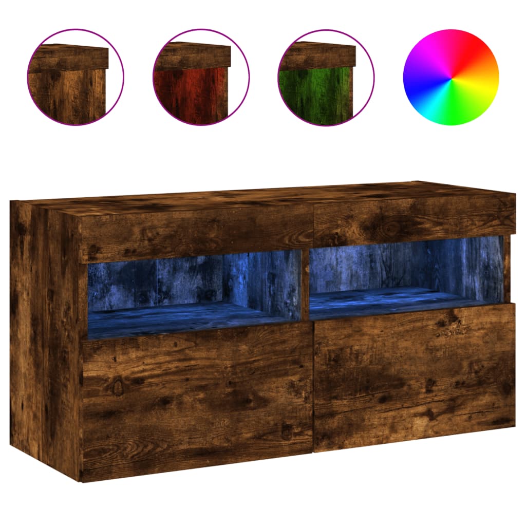 Tv-wandmeubel met LED-verlichting 80x30x40 cm gerookt eiken is nu te koop bij PeponiXL, paradijselijk wonen!