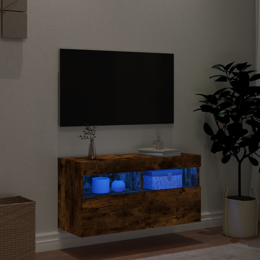 Tv-wandmeubel met LED-verlichting 80x30x40 cm gerookt eiken is nu te koop bij PeponiXL, paradijselijk wonen!