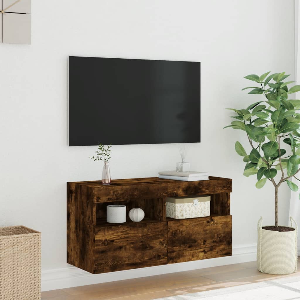 Tv-wandmeubel met LED-verlichting 80x30x40 cm gerookt eiken is nu te koop bij PeponiXL, paradijselijk wonen!