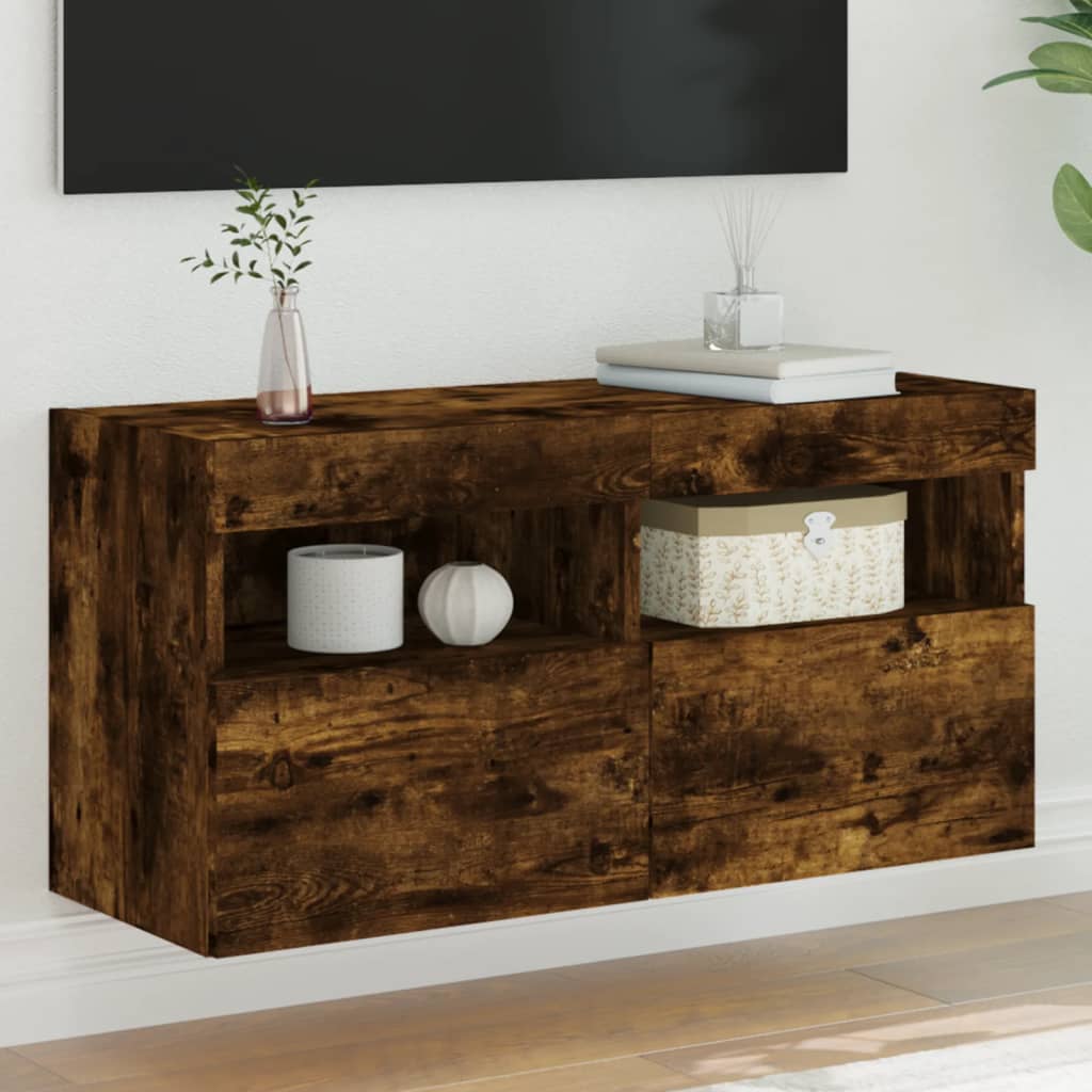 Tv-wandmeubel met LED-verlichting 80x30x40 cm gerookt eiken is nu te koop bij PeponiXL, paradijselijk wonen!