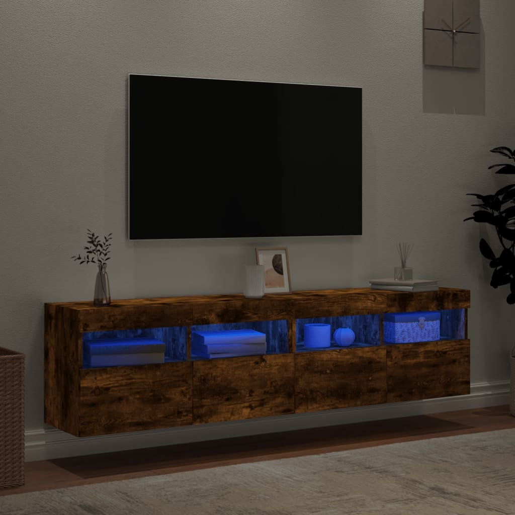 Tv-wandmeubels met LED 2 st 80x30x40 cm gerookt eikenkleurig is nu te koop bij PeponiXL, paradijselijk wonen!