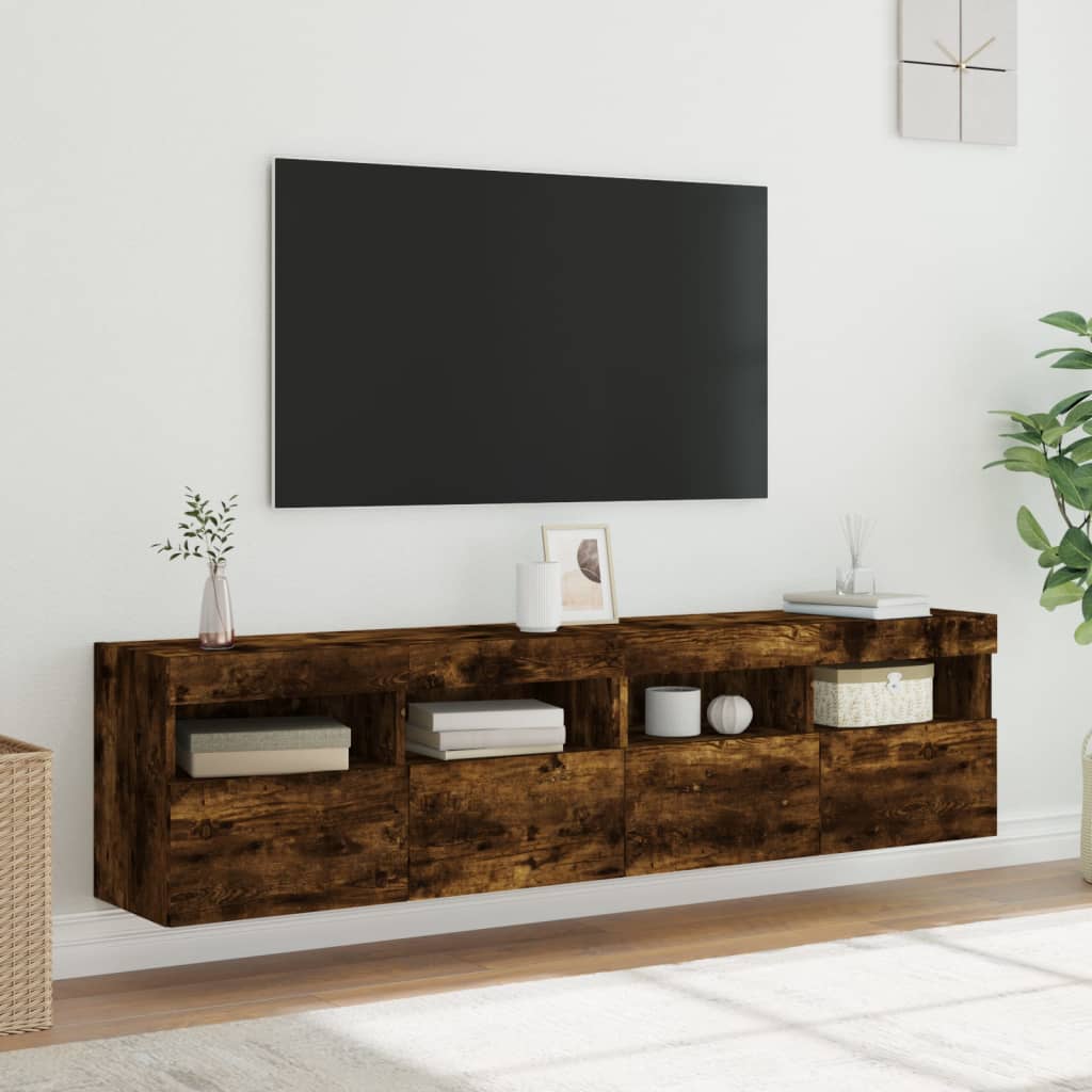 Tv-wandmeubels met LED 2 st 80x30x40 cm gerookt eikenkleurig is nu te koop bij PeponiXL, paradijselijk wonen!