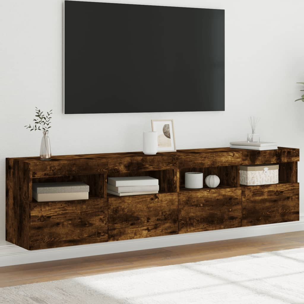 Tv-wandmeubels met LED 2 st 80x30x40 cm gerookt eikenkleurig is nu te koop bij PeponiXL, paradijselijk wonen!