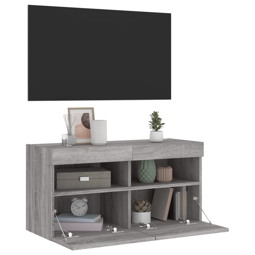 Tv-wandmeubel met LED-verlichting 80x30x40 cm grijs sonoma is nu te koop bij PeponiXL, paradijselijk wonen!