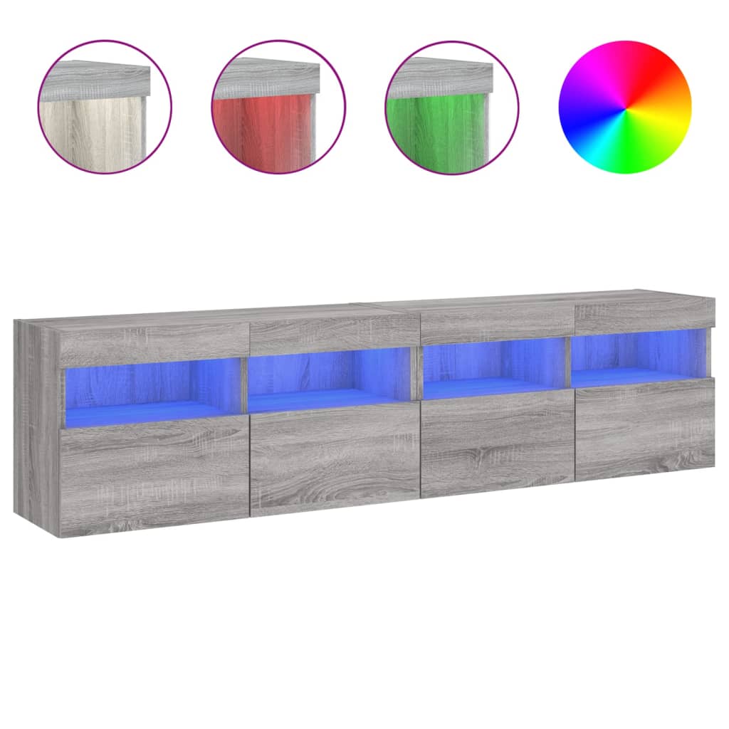 Tv-wandmeubels met LED 2 st 80x30x40 cm grijs sonoma eikenkleur is nu te koop bij PeponiXL, paradijselijk wonen!