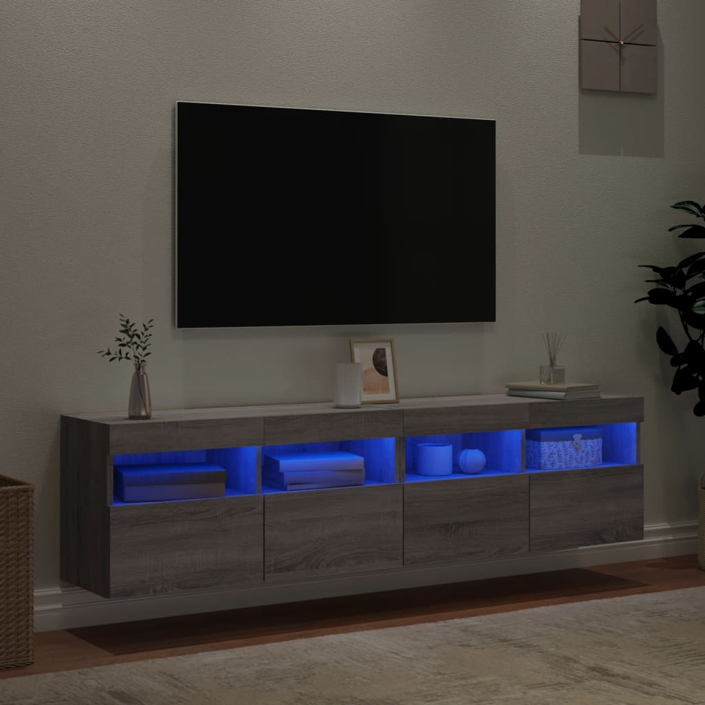Tv-wandmeubels met LED 2 st 80x30x40 cm grijs sonoma eikenkleur is nu te koop bij PeponiXL, paradijselijk wonen!