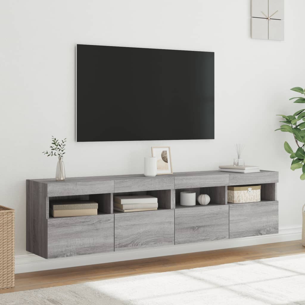 Tv-wandmeubels met LED 2 st 80x30x40 cm grijs sonoma eikenkleur is nu te koop bij PeponiXL, paradijselijk wonen!