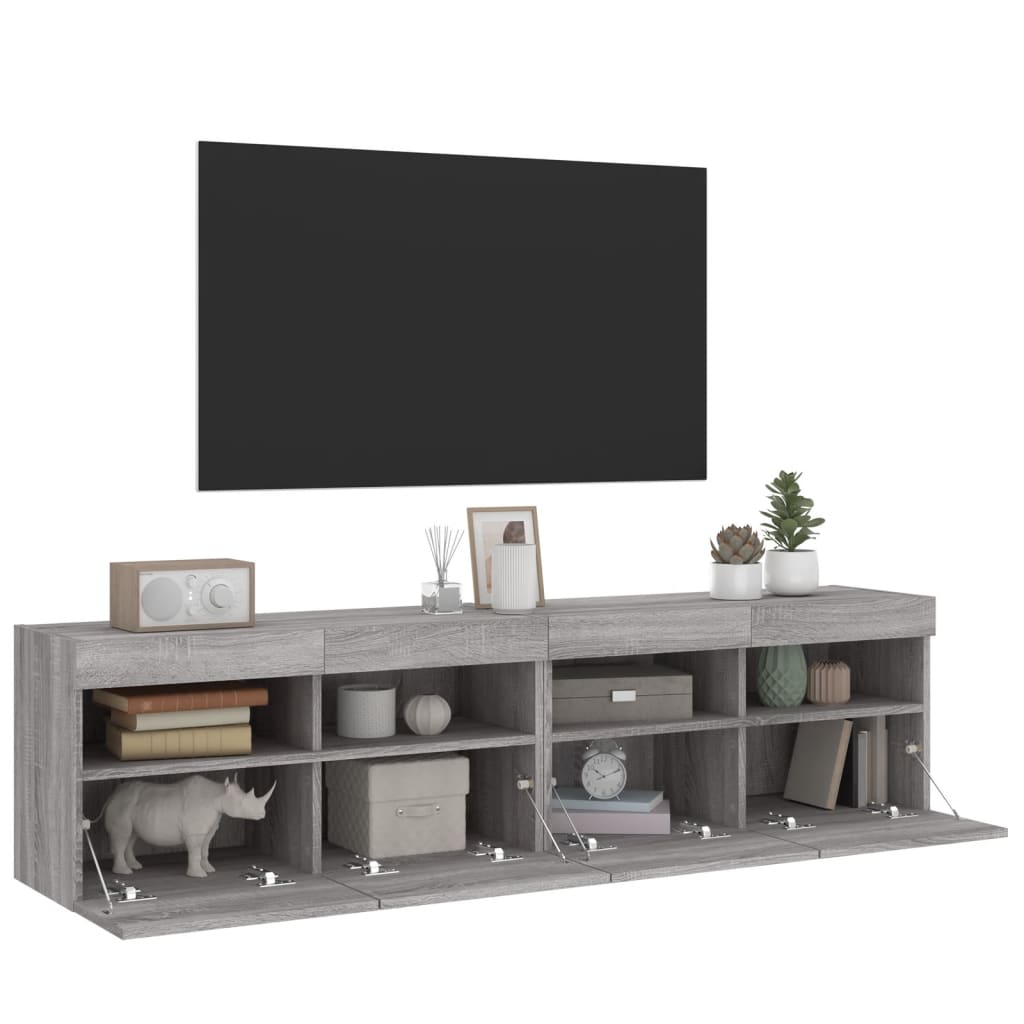 Tv-wandmeubels met LED 2 st 80x30x40 cm grijs sonoma eikenkleur is nu te koop bij PeponiXL, paradijselijk wonen!