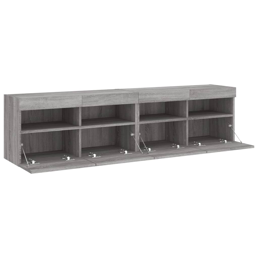 Tv-wandmeubels met LED 2 st 80x30x40 cm grijs sonoma eikenkleur is nu te koop bij PeponiXL, paradijselijk wonen!