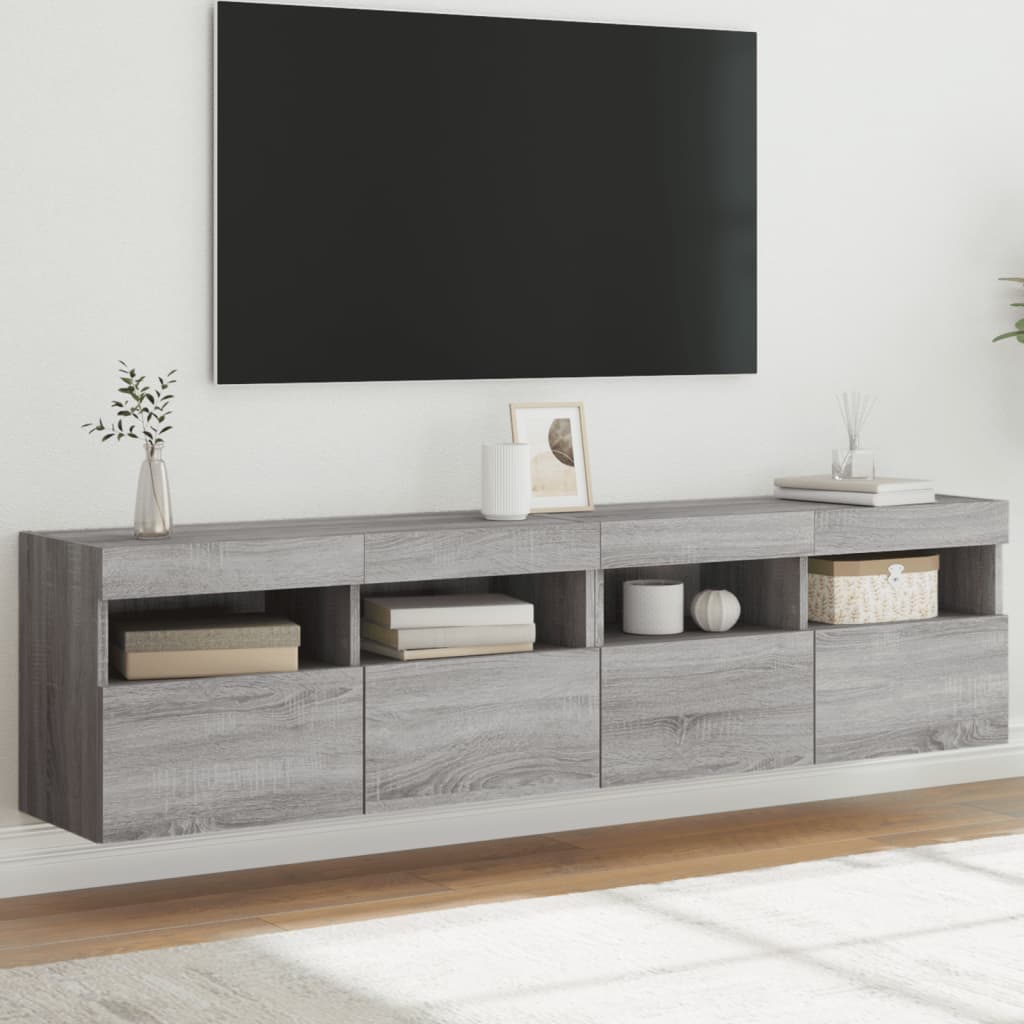 Tv-wandmeubels met LED 2 st 80x30x40 cm grijs sonoma eikenkleur is nu te koop bij PeponiXL, paradijselijk wonen!