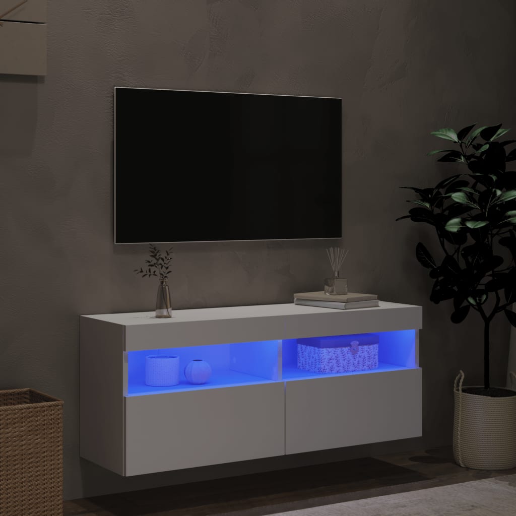 Tv-wandmeubel met LED-verlichting 100x30x40 cm wit is nu te koop bij PeponiXL, paradijselijk wonen!