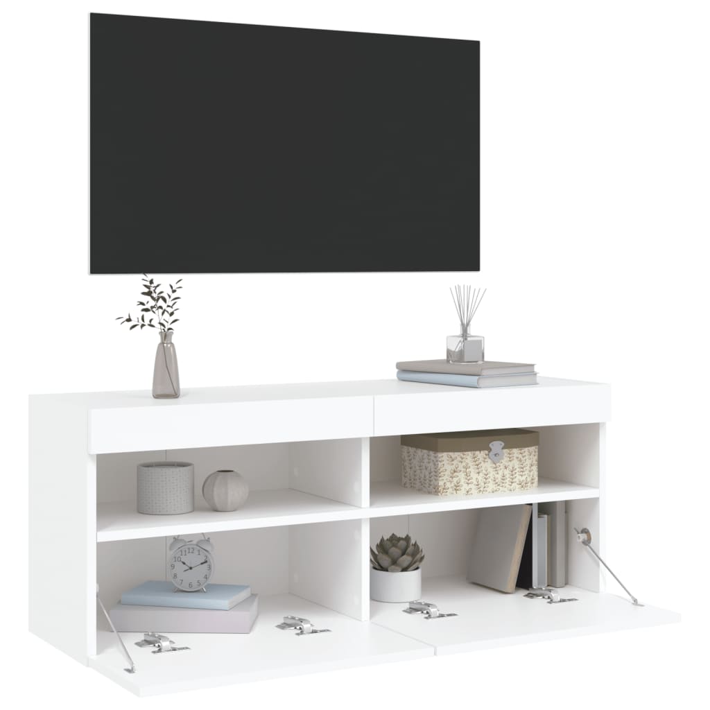 Tv-wandmeubel met LED-verlichting 100x30x40 cm wit is nu te koop bij PeponiXL, paradijselijk wonen!