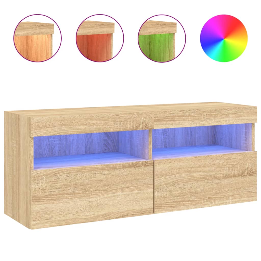 Tv-wandmeubel met LED-verlichting 100x30x40 cm sonoma eiken is nu te koop bij PeponiXL, paradijselijk wonen!