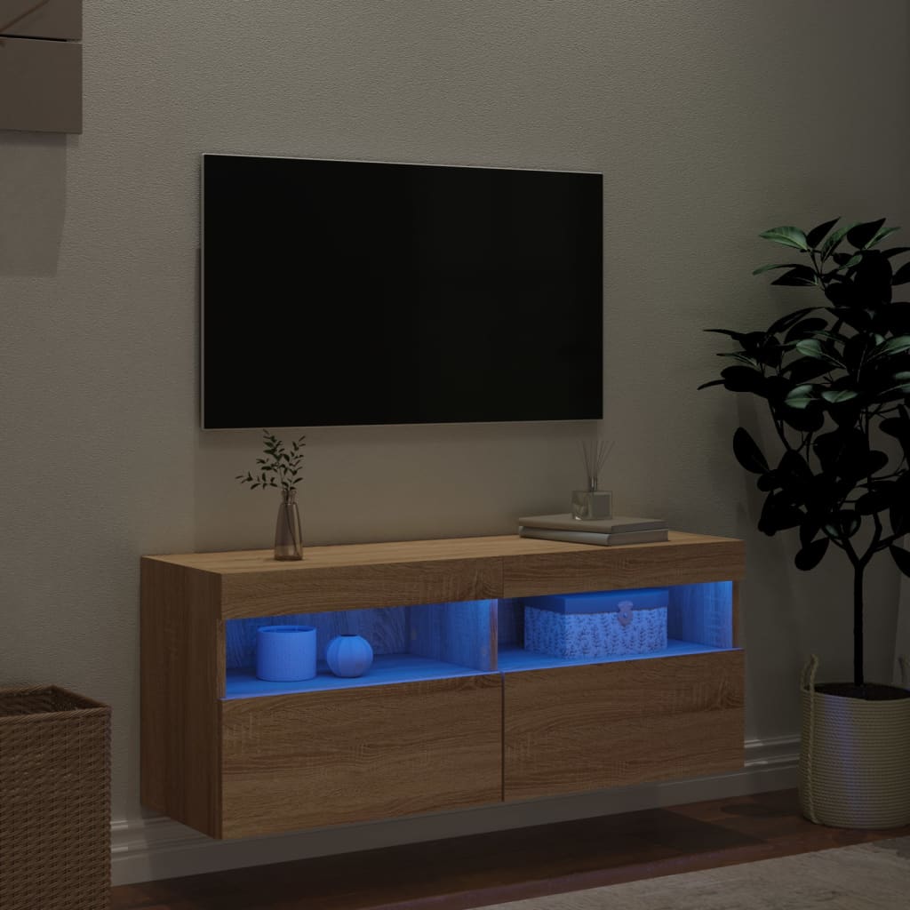 Tv-wandmeubel met LED-verlichting 100x30x40 cm sonoma eiken is nu te koop bij PeponiXL, paradijselijk wonen!