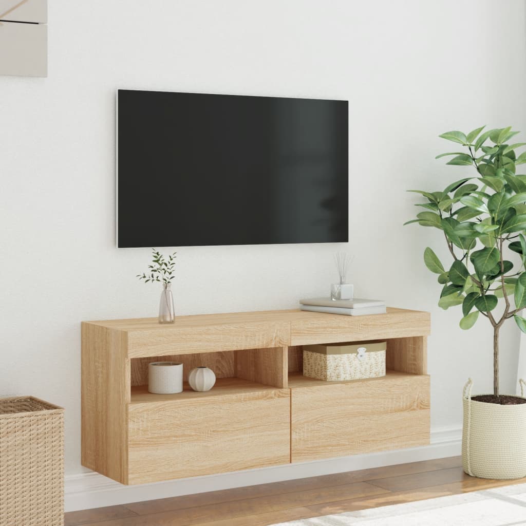 Tv-wandmeubel met LED-verlichting 100x30x40 cm sonoma eiken is nu te koop bij PeponiXL, paradijselijk wonen!