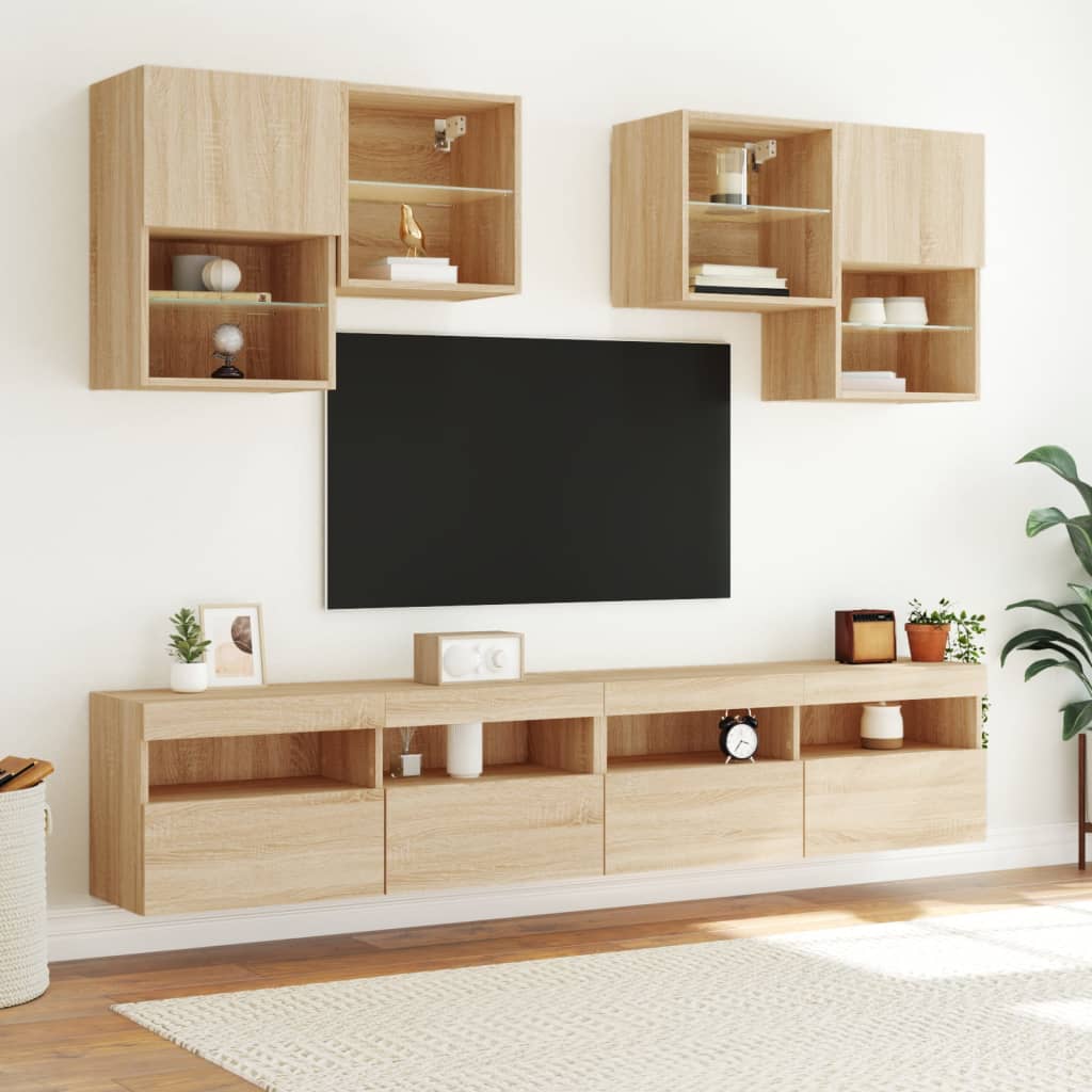 Tv-wandmeubel met LED-verlichting 100x30x40 cm sonoma eiken is nu te koop bij PeponiXL, paradijselijk wonen!