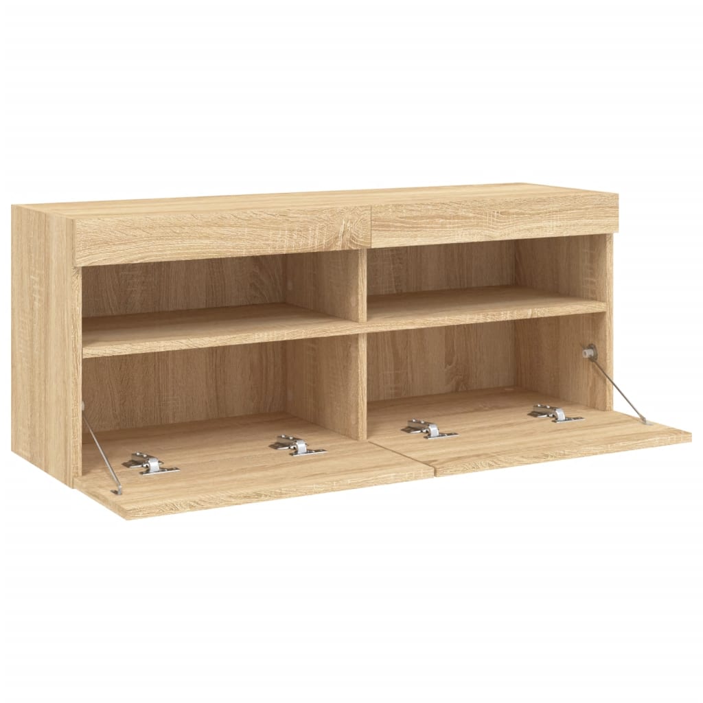 Tv-wandmeubel met LED-verlichting 100x30x40 cm sonoma eiken is nu te koop bij PeponiXL, paradijselijk wonen!