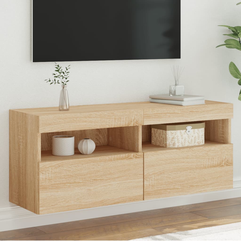 Tv-wandmeubel met LED-verlichting 100x30x40 cm sonoma eiken is nu te koop bij PeponiXL, paradijselijk wonen!