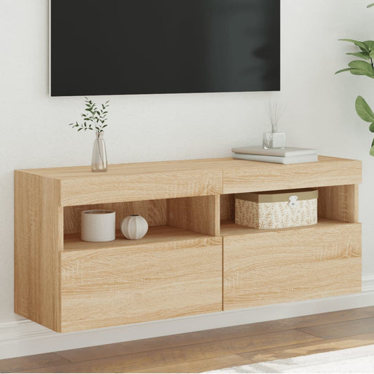Tv-wandmeubel met LED-verlichting 100x30x40 cm sonoma eiken is nu te koop bij PeponiXL, paradijselijk wonen!