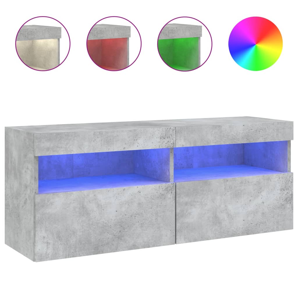 Tv-wandmeubel met LED-verlichting 100x30x40 cm betongrijs is nu te koop bij PeponiXL, paradijselijk wonen!