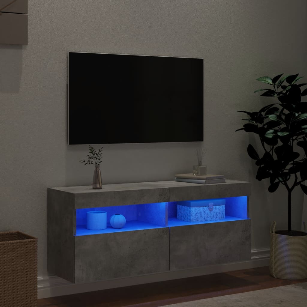 Tv-wandmeubel met LED-verlichting 100x30x40 cm betongrijs is nu te koop bij PeponiXL, paradijselijk wonen!