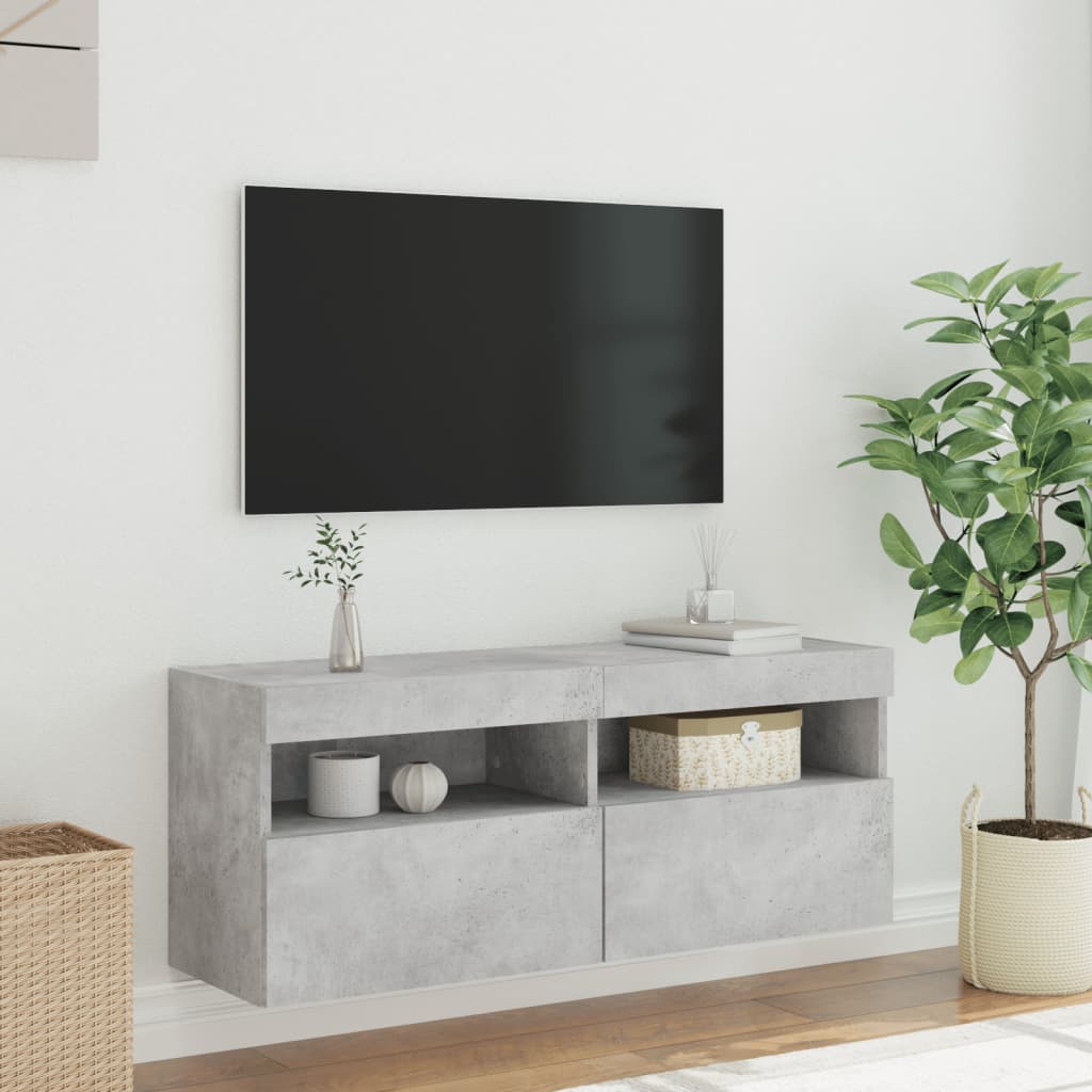 Tv-wandmeubel met LED-verlichting 100x30x40 cm betongrijs is nu te koop bij PeponiXL, paradijselijk wonen!