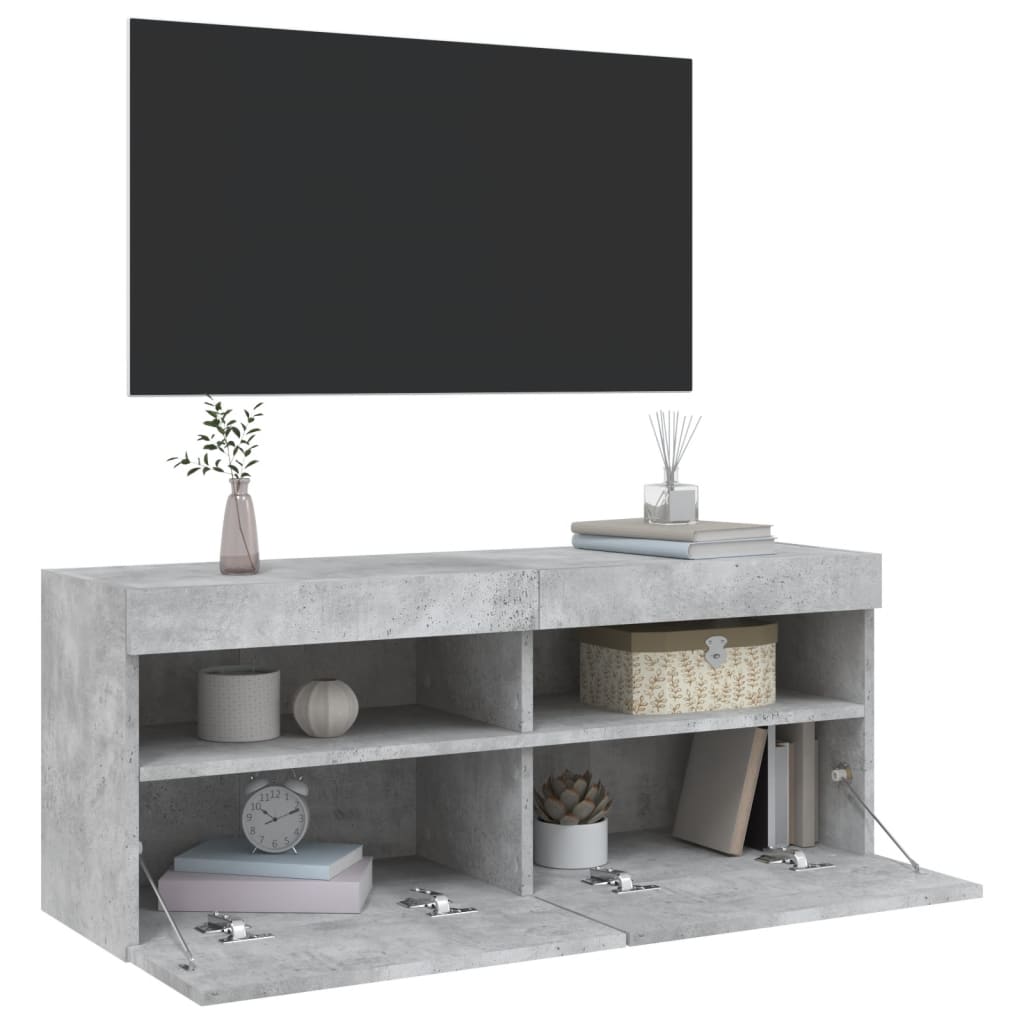 Tv-wandmeubel met LED-verlichting 100x30x40 cm betongrijs is nu te koop bij PeponiXL, paradijselijk wonen!