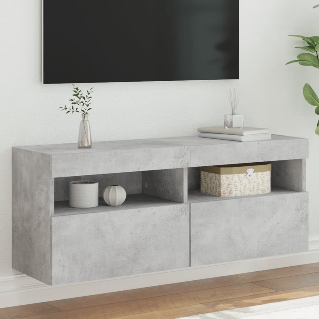 Tv-wandmeubel met LED-verlichting 100x30x40 cm betongrijs is nu te koop bij PeponiXL, paradijselijk wonen!