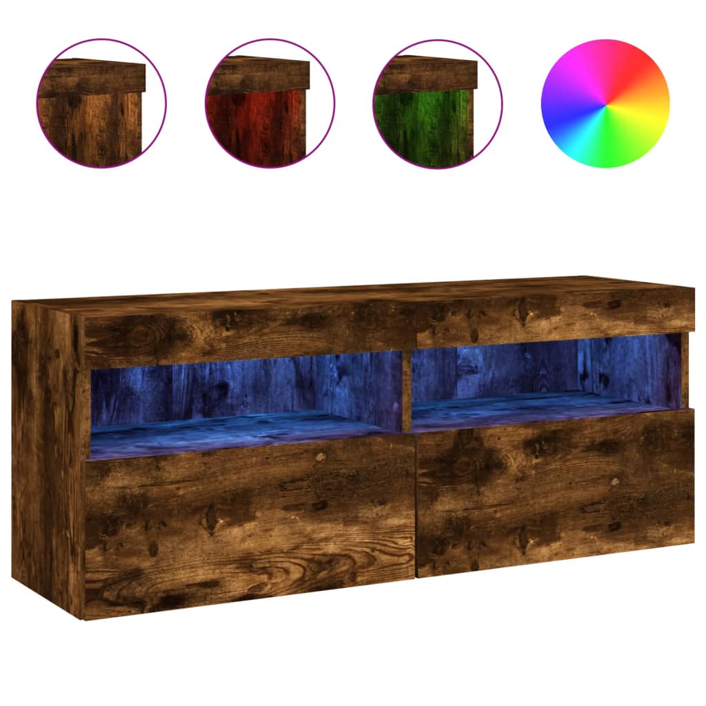 Tv-wandmeubel met LED-verlichting 100x30x40 cm gerookt eiken is nu te koop bij PeponiXL, paradijselijk wonen!