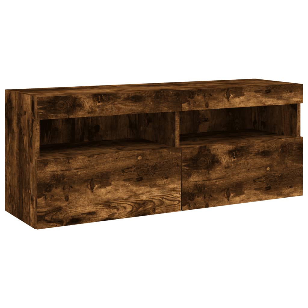 Tv-wandmeubel met LED-verlichting 100x30x40 cm gerookt eiken is nu te koop bij PeponiXL, paradijselijk wonen!