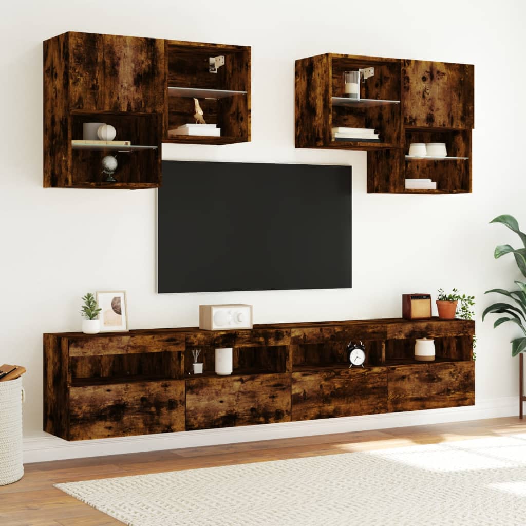 Tv-wandmeubel met LED-verlichting 100x30x40 cm gerookt eiken is nu te koop bij PeponiXL, paradijselijk wonen!