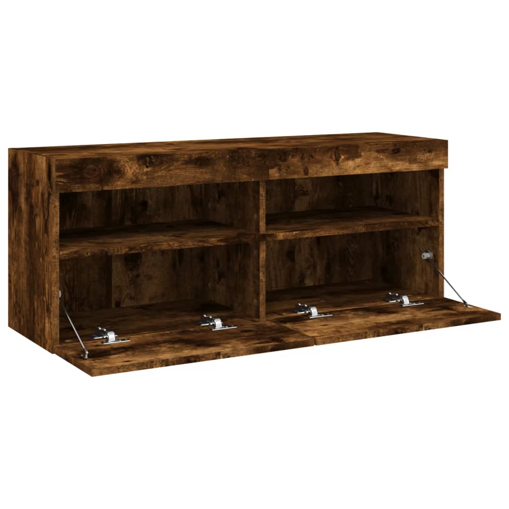 Tv-wandmeubel met LED-verlichting 100x30x40 cm gerookt eiken is nu te koop bij PeponiXL, paradijselijk wonen!