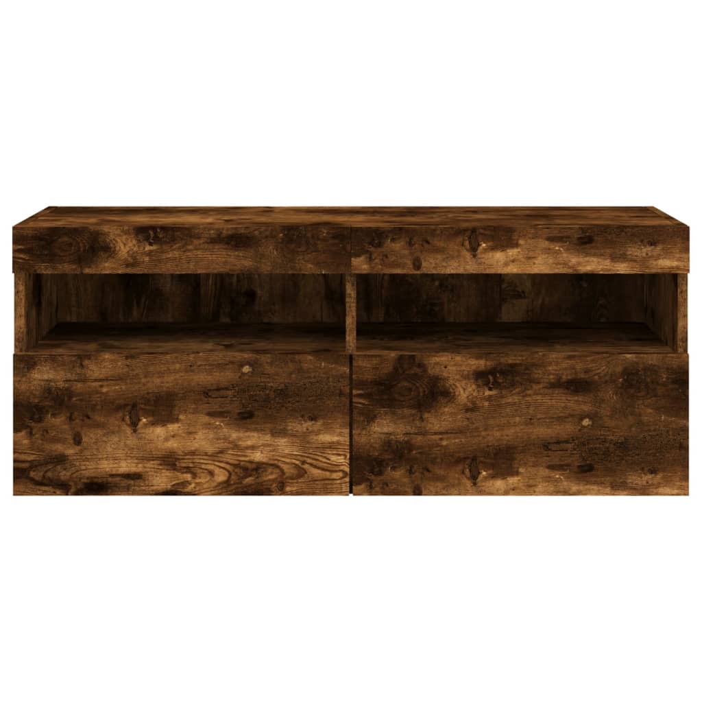 Tv-wandmeubel met LED-verlichting 100x30x40 cm gerookt eiken is nu te koop bij PeponiXL, paradijselijk wonen!