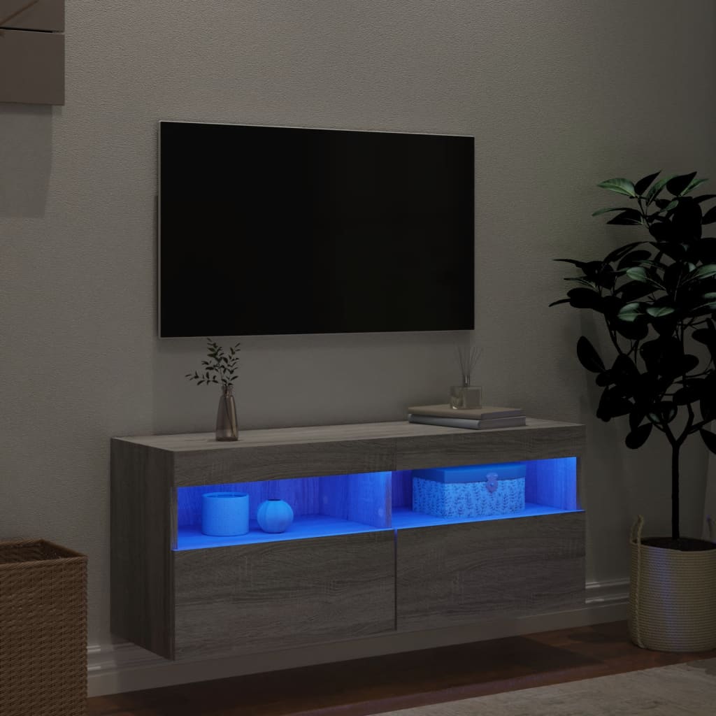 Tv-wandmeubel met LED-verlichting 100x30x40 cm grijs sonoma is nu te koop bij PeponiXL, paradijselijk wonen!