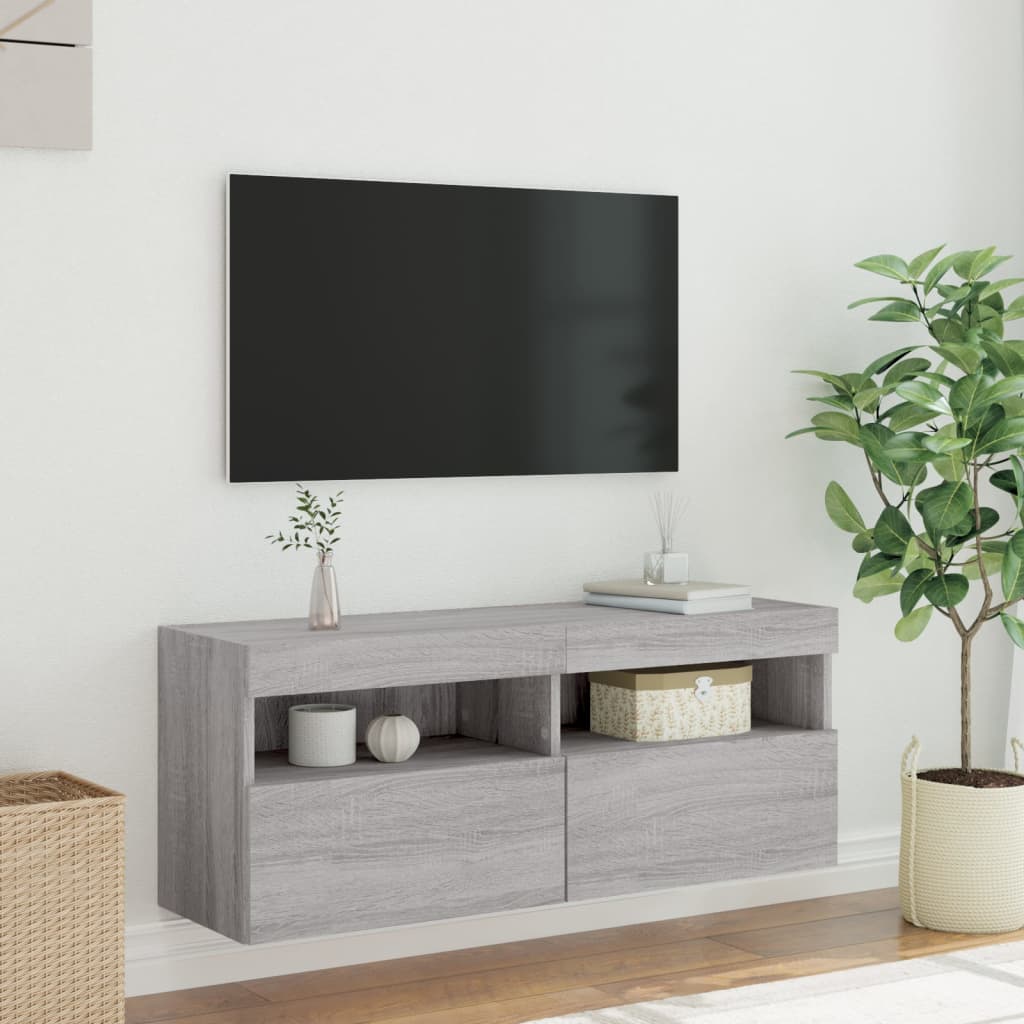 Tv-wandmeubel met LED-verlichting 100x30x40 cm grijs sonoma is nu te koop bij PeponiXL, paradijselijk wonen!