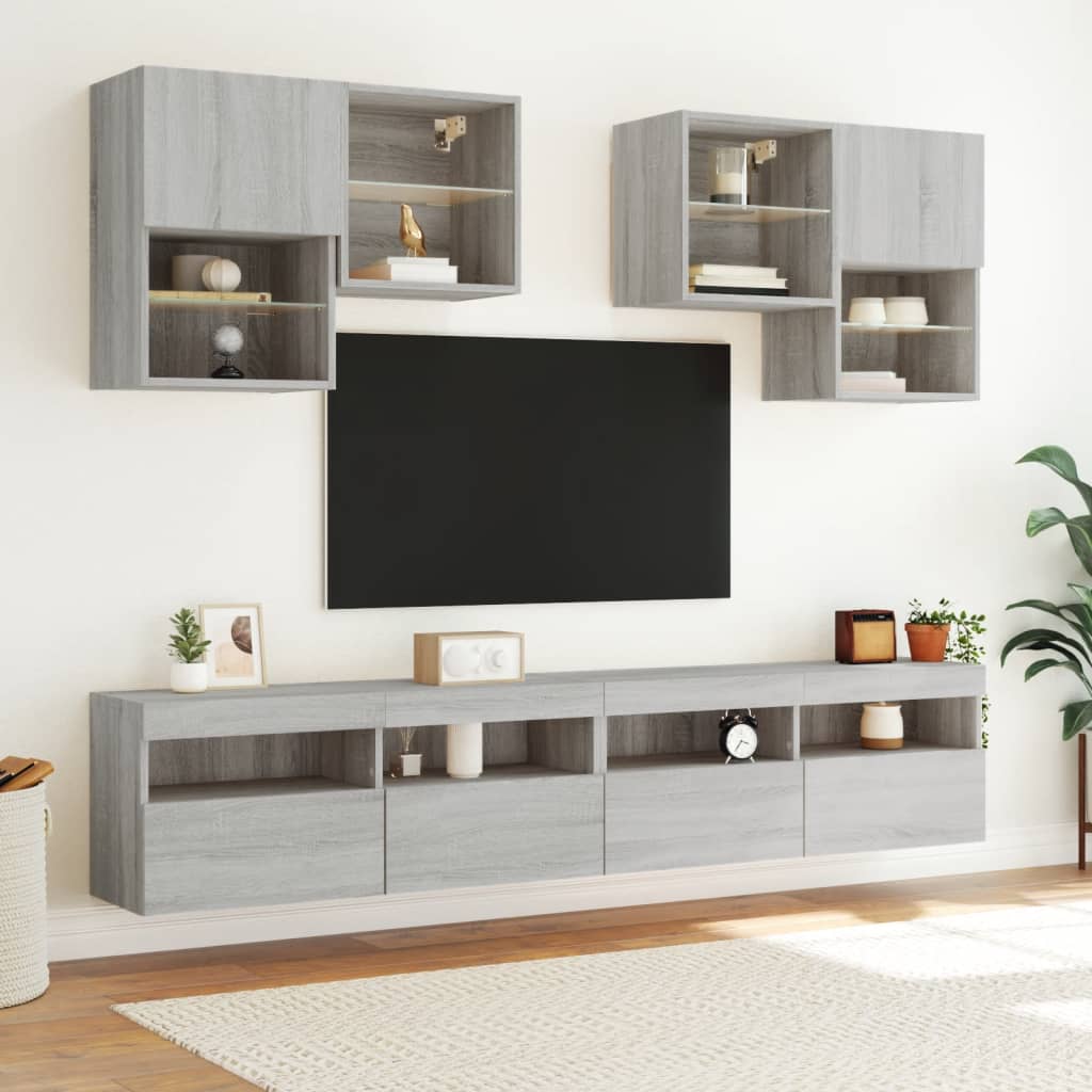 Tv-wandmeubel met LED-verlichting 100x30x40 cm grijs sonoma is nu te koop bij PeponiXL, paradijselijk wonen!