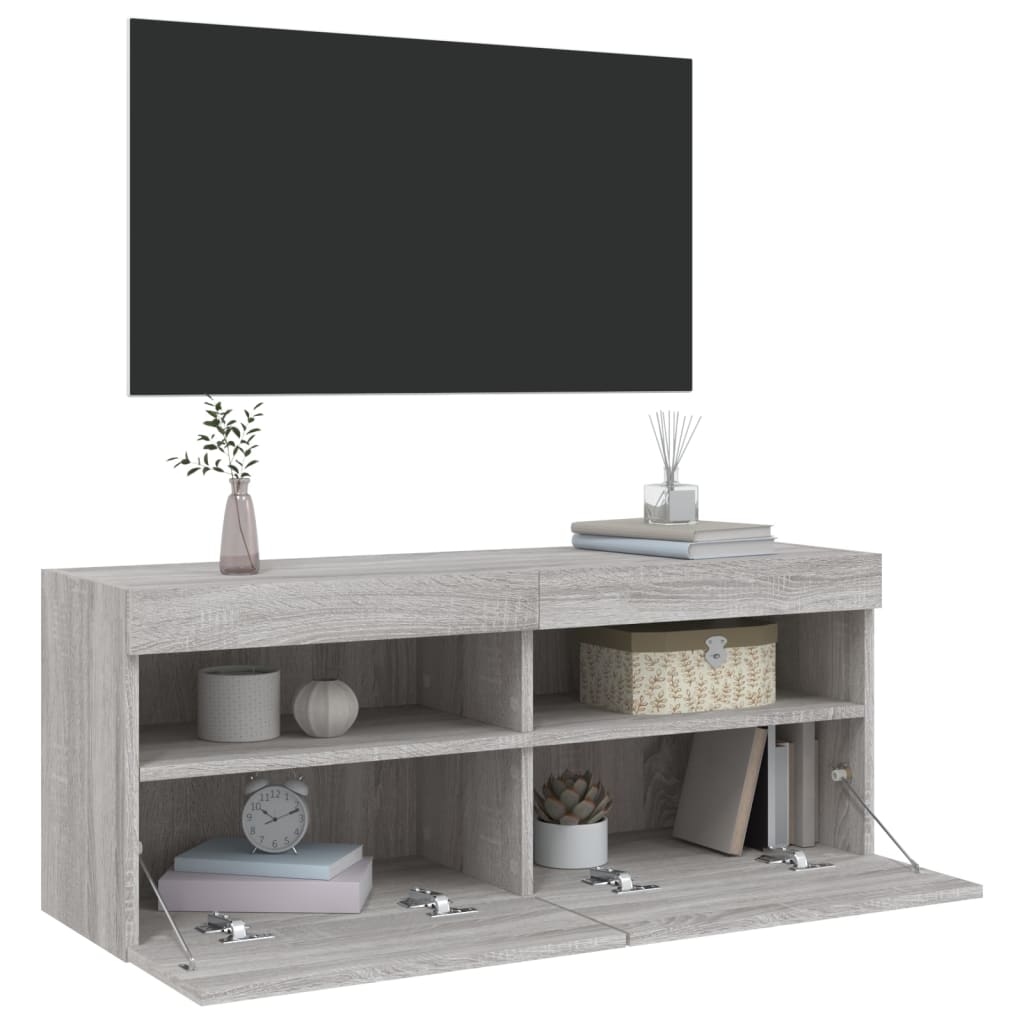 Tv-wandmeubel met LED-verlichting 100x30x40 cm grijs sonoma is nu te koop bij PeponiXL, paradijselijk wonen!