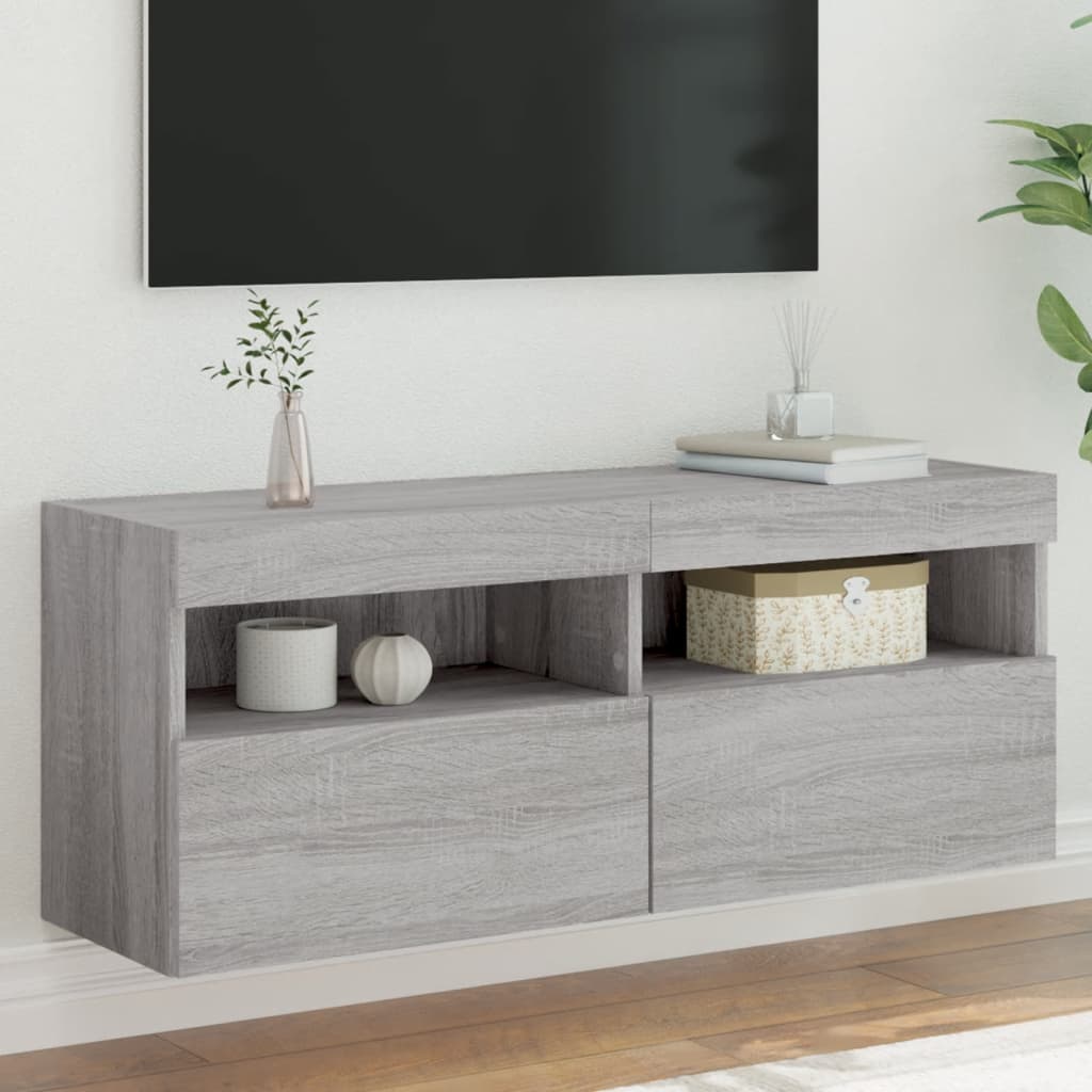 Tv-wandmeubel met LED-verlichting 100x30x40 cm grijs sonoma is nu te koop bij PeponiXL, paradijselijk wonen!