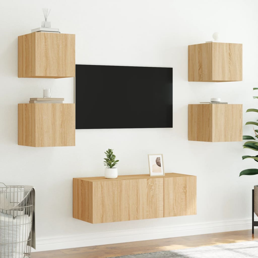 Tv-wandmeubel met LED-verlichting 30,5x35x30 cm sonoma eiken is nu te koop bij PeponiXL, paradijselijk wonen!