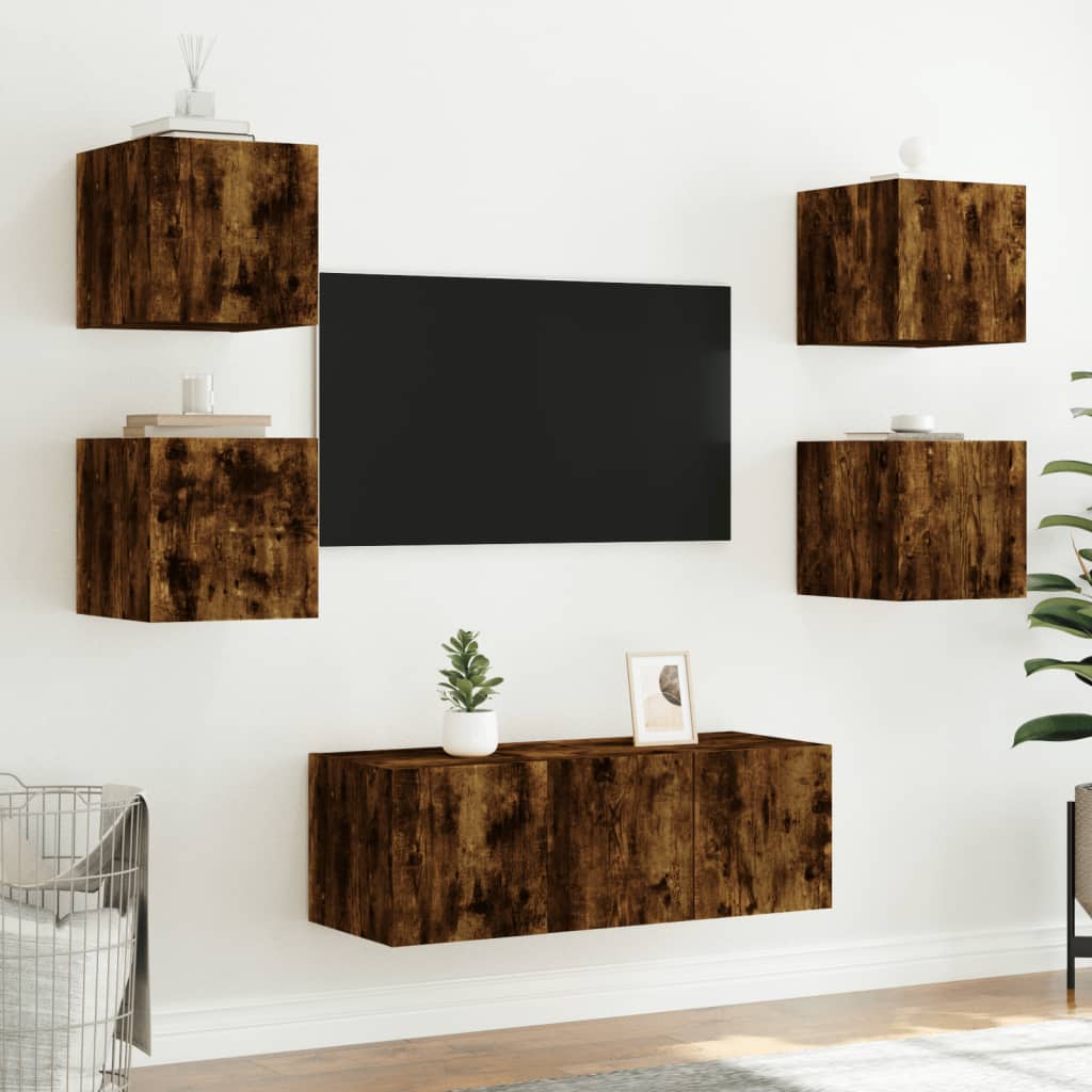 Tv-wandmeubel met LED-verlichting 30,5x35x30 cm gerookt eiken is nu te koop bij PeponiXL, paradijselijk wonen!